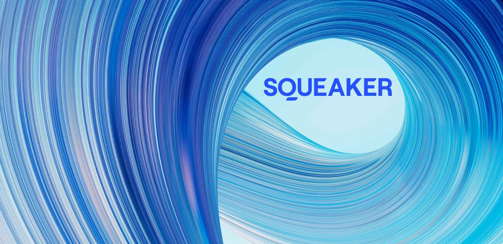 Blaue abstrakte Form um das Squeaker Logo